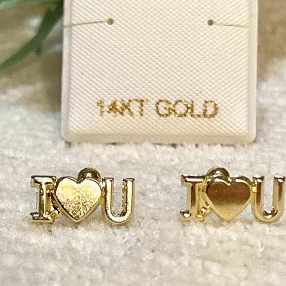 Solid Yellow Gold 14 Karat ILoveU Earring